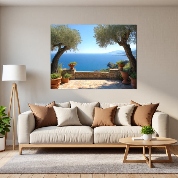 Leinwandbild Mediterrane Aussicht fuer Wohnzimmer grauoderbeige Querformat