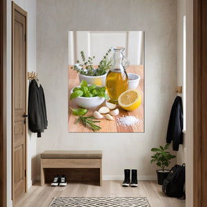 Leinwandbild Mediterrane Köstlichkeiten fuer Flur und Eingang grauoderbeige Hochformat