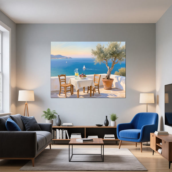 Leinwandbild Mediterrane Traumlandschaft fuer Wohnzimmer blau Querformat