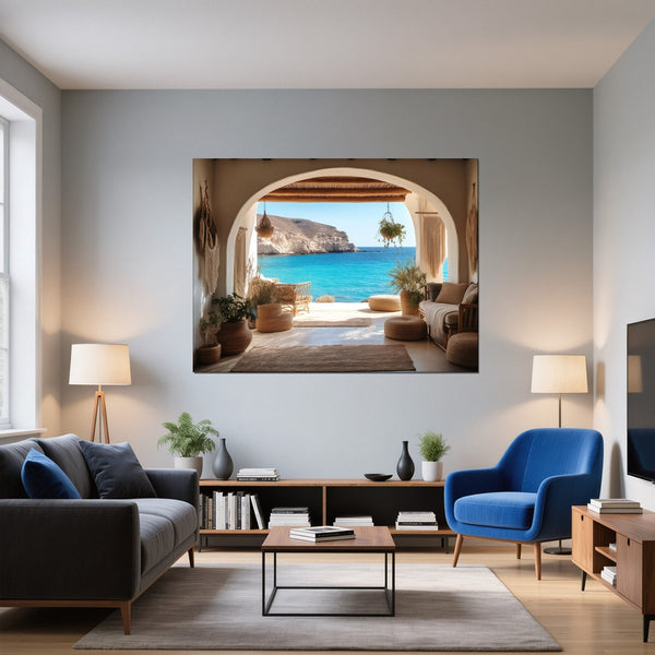 Leinwandbild Mediterranes Paradies fuer Wohnzimmer blau Querformat