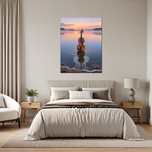 Leinwandbild Melodien des Sonnenaufgangs fuer Schlafzimmer grauoderbeige Hochformat