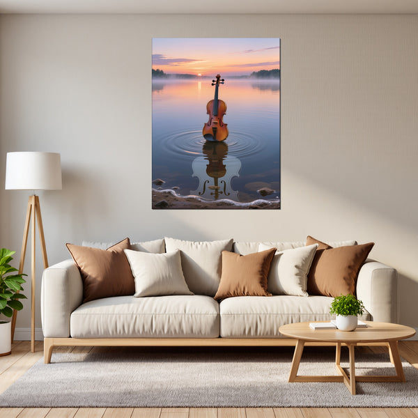 Leinwandbild Melodien des Sonnenaufgangs fuer Wohnzimmer grauoderbeige Hochformat
