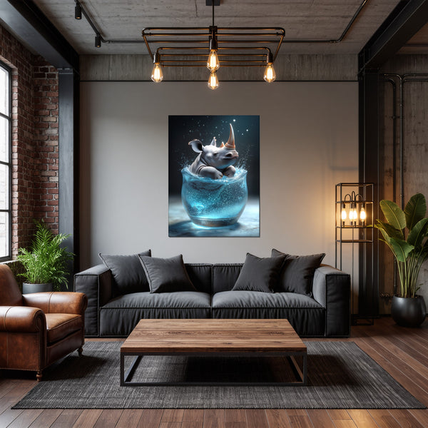 Leinwandbild Rhinoliebe im Glas fuer Wohnzimmer dunkelanthrazit Hochformat