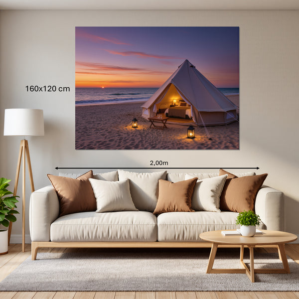 Leinwandbild Romantisches Strandzelt bei Sonnenuntergang B-00019160x120 cm Querformat