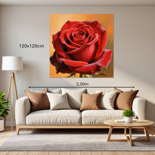Leinwandbild Rote Rose in voller Blüte120x120 cm Quadrat