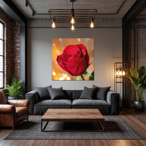 Leinwandbild Rote Rose in voller Blüte B-00017 fuer Wohnzimmer dunkelanthrazit Quadrat