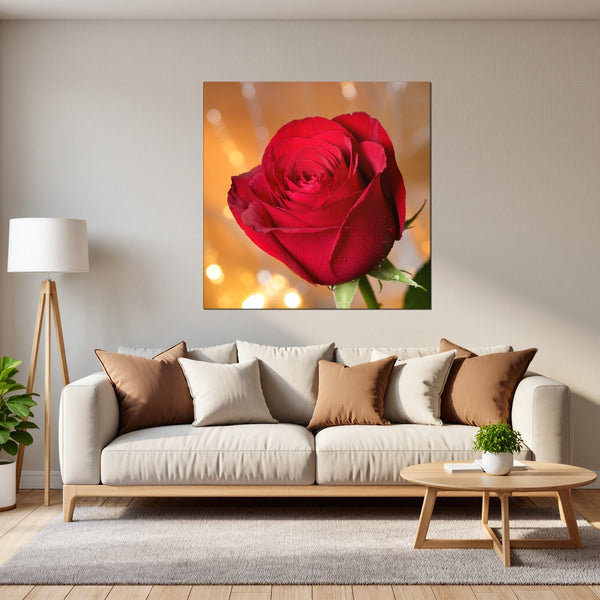 Leinwandbild Rote Rose in voller Blüte B-00017 fuer Wohnzimmer grauoderbeige Quadrat