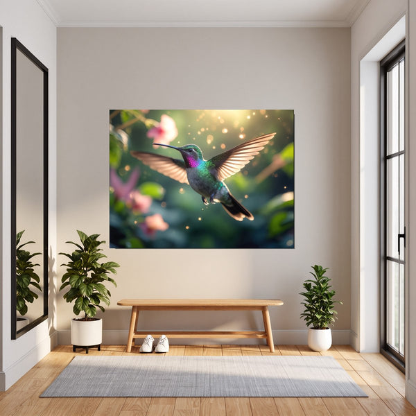 Leinwandbild Schwebender Kolibri fuer Flur und Eingang dunkelanthrazit Querformat