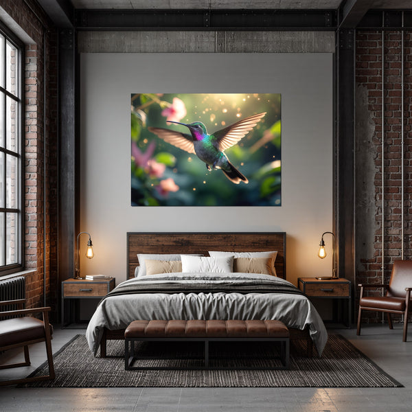 Leinwandbild Schwebender Kolibri fuer Schlafzimmer dunkelanthrazit Querformat