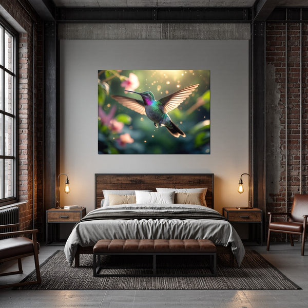 Leinwandbild Schwebender Kolibri fuer Schlafzimmer dunkelanthrazit Querformat