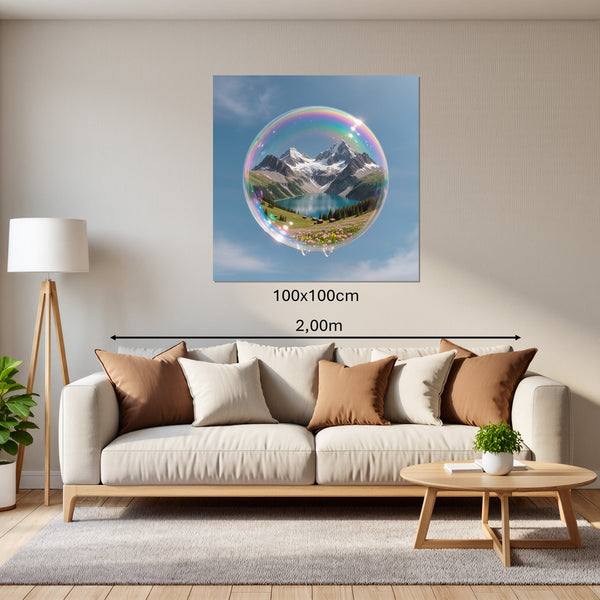Leinwandbild Traumhafte Berglandschaft in einer Seifenblase100x100 cm Quadrat