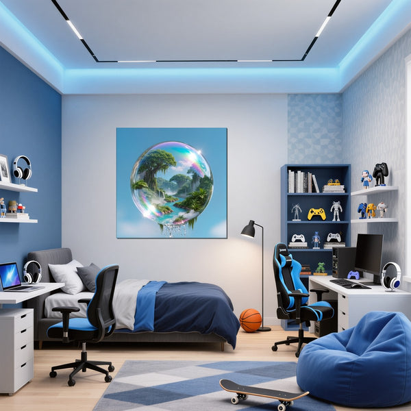 Leinwandbild Traumhafte Natur im Seifenblasen-Motiv fuer Jugendzimmer blau Quadrat
