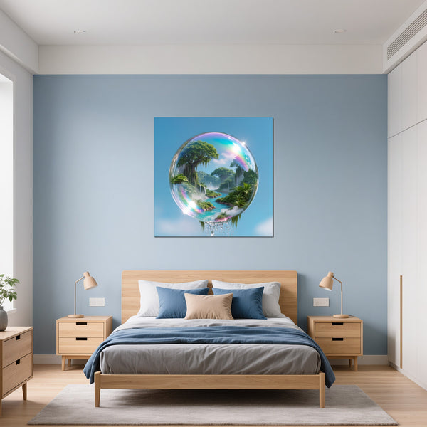 Leinwandbild Traumhafte Natur im Seifenblasen-Motiv fuer Schlafzimmer blau Quadrat