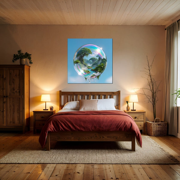 Leinwandbild Traumhafte Natur im Seifenblasen-Motiv fuer Schlafzimmer warmeFarben Quadrat