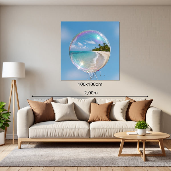 Leinwandbild Traumhafte Seifenblase am Strand100x100 cm Quadrat