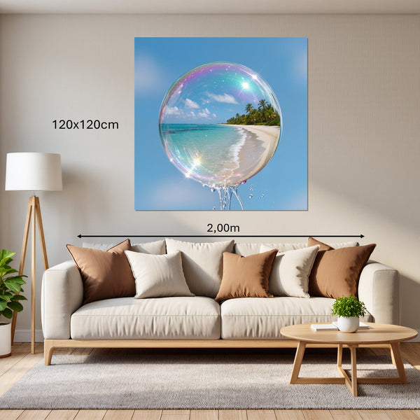 Leinwandbild Traumhafte Seifenblase am Strand120x120 cm Quadrat
