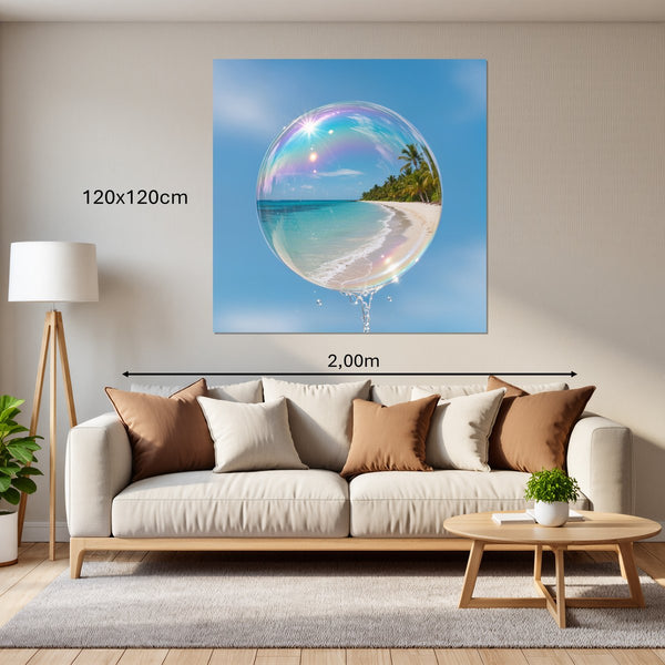 Leinwandbild Traumhafte Strandansicht in einer Seifenblase120x120 cm Quadrat