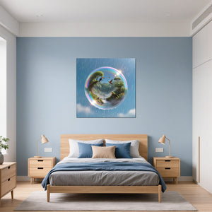 Leinwandbild Tropisches Paradies in einer Seifenblase fuer Schlafzimmer blau Quadrat