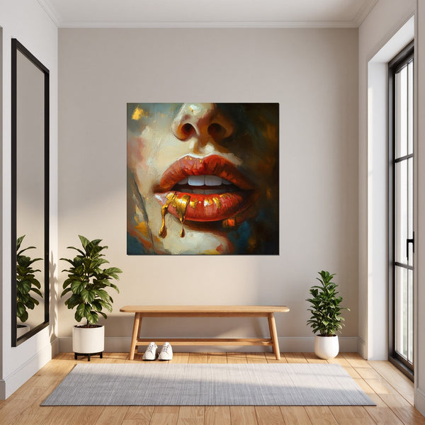 Leinwandbild Verführerische Lippen B-00012 fuer Flur und Eingang dunkelanthrazit Quadrat