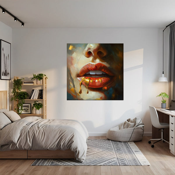 Leinwandbild Verführerische Lippen B-00012 fuer Jugendzimmer grauoderbeige Quadrat