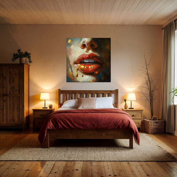 Leinwandbild Verführerische Lippen B-00012 fuer Schlafzimmer warmeFarben Quadrat