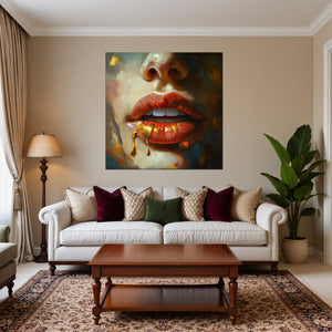 Leinwandbild Verführerische Lippen B-00012 fuer Wohnzimmer warmeFarben Quadrat
