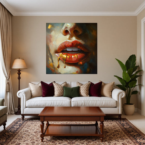 Leinwandbild Verführerische Lippen B-00012 fuer Wohnzimmer warmeFarben Quadrat