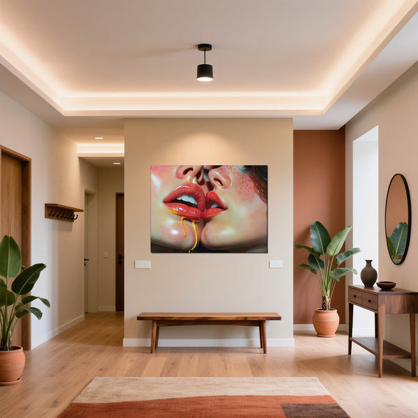 Leinwandbild Verführerische Lippen B-00015 fuer Flur und Eingang warmeFarben Querformat