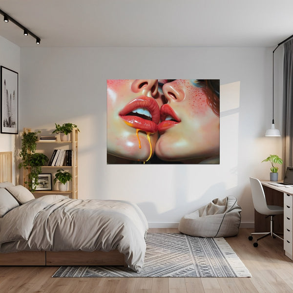 Leinwandbild Verführerische Lippen B-00015 fuer Jugendzimmer grauoderbeige Querformat