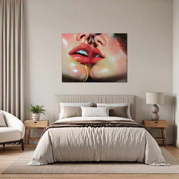 Leinwandbild Verführerische Lippen B-00015 fuer Schlafzimmer grauoderbeige Querformat
