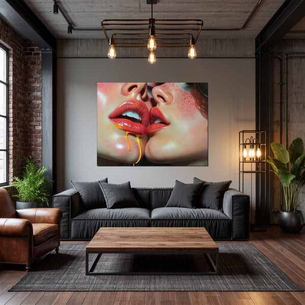 Leinwandbild Verführerische Lippen B-00015 fuer Wohnzimmer dunkelanthrazit Querformat