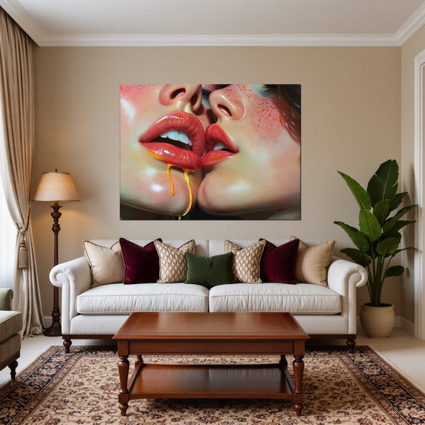 Leinwandbild Verführerische Lippen B-00015 fuer Wohnzimmer warmeFarben Querformat