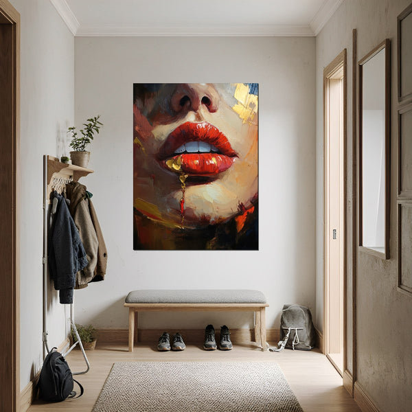 Leinwandbild Verführerische Lippen fuer Flur und Eingang dunkelanthrazit Hochformat