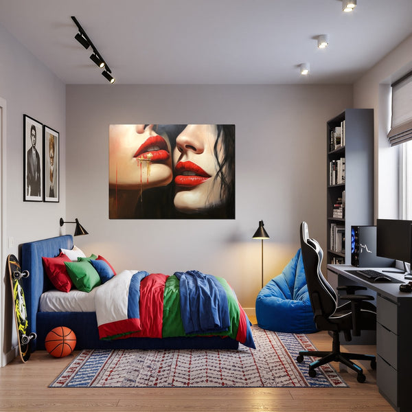 Leinwandbild Verführerische Lippenkunst fuer Jugendzimmer warmeFarben Querformat