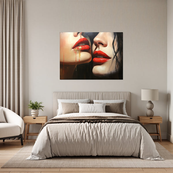 Leinwandbild Verführerische Lippenkunst fuer Schlafzimmer grauoderbeige Querformat