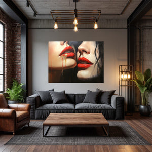 Leinwandbild Verführerische Lippenkunst fuer Wohnzimmer dunkelanthrazit Querformat