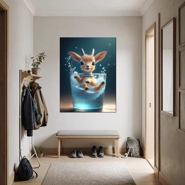 Leinwandbild Verspielte Freude im Glas fuer Flur und Eingang dunkelanthrazit Hochformat