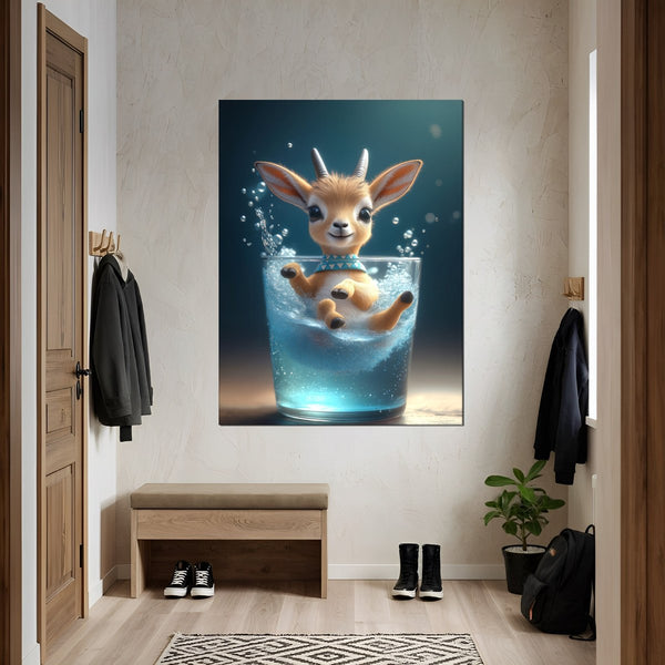 Leinwandbild Verspielte Freude im Glas fuer Flur und Eingang grauoderbeige Hochformat