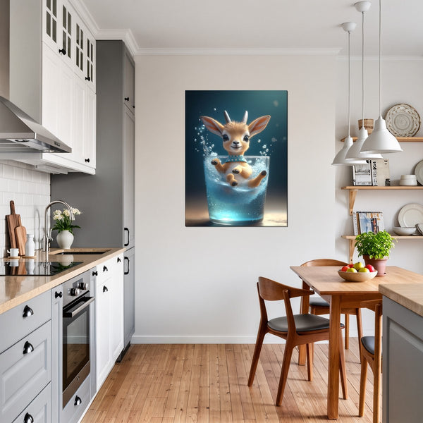 Leinwandbild Verspielte Freude im Glas fuer Kueche und Esszimmer grauoderbeige Hochformat