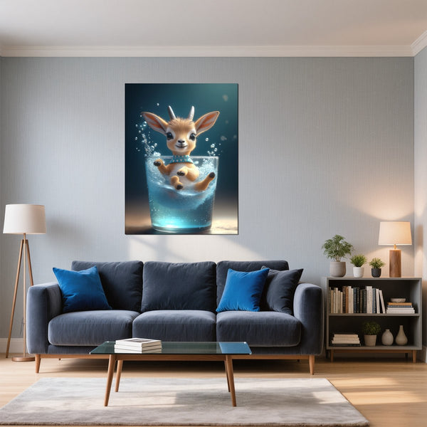 Leinwandbild Verspielte Freude im Glas fuer Wohnzimmer blau Hochformat
