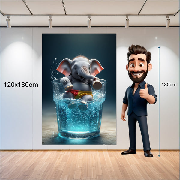 Leinwandbild Verspielter Elefant im Wasser 120x180 cm Hochformat