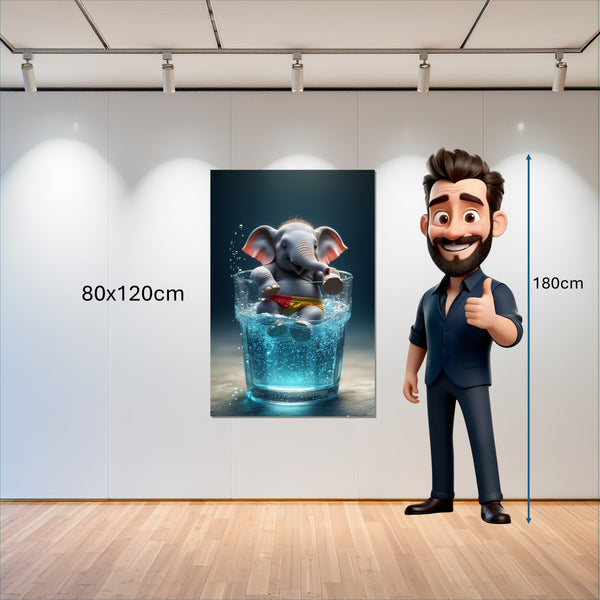 Leinwandbild Verspielter Elefant im Wasser 80x120 cm Hochformat