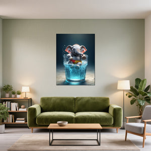 Leinwandbild Verspielter Elefant im Wasser fuer Wohnzimmer gruen Hochformat
