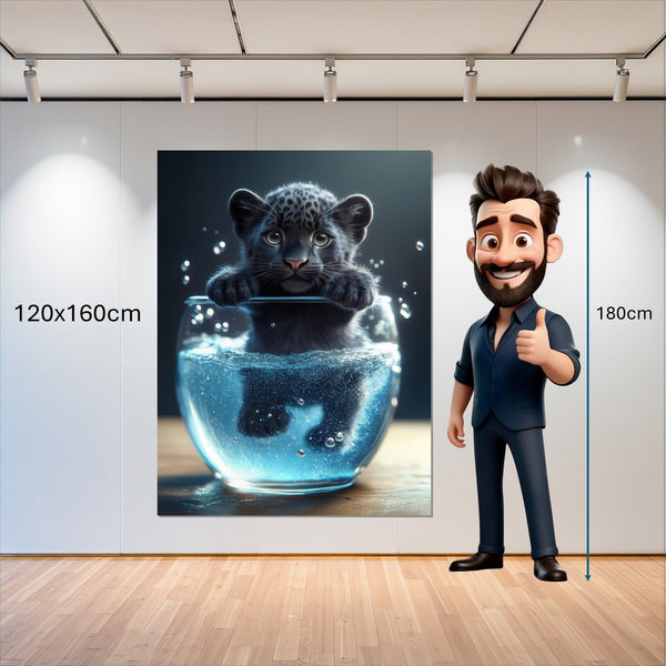Leinwandbild Verspielter Panther im Wasser 120x160 cm Hochformat