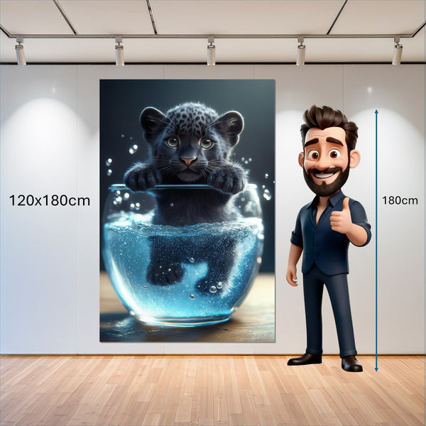 Leinwandbild Verspielter Panther im Wasser 120x180 cm Hochformat