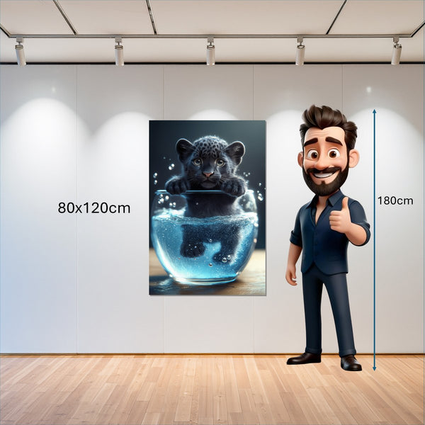 Leinwandbild Verspielter Panther im Wasser 80x120 cm Hochformat