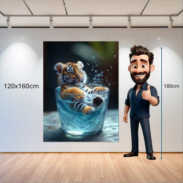 Leinwandbild Verspielter Tiger im Wasser 120x160 cm Hochformat