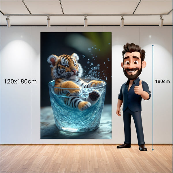 Leinwandbild Verspielter Tiger im Wasser 120x180 cm Hochformat