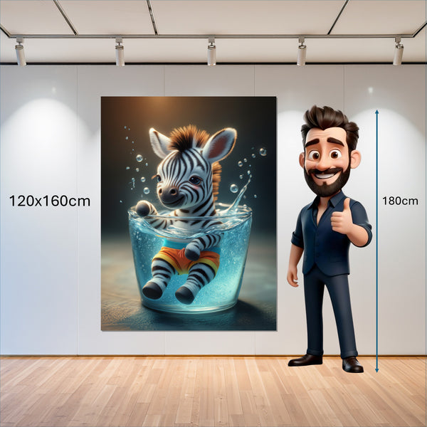 Leinwandbild Verspieltes Zebra im Wasser 120x160 cm Hochformat