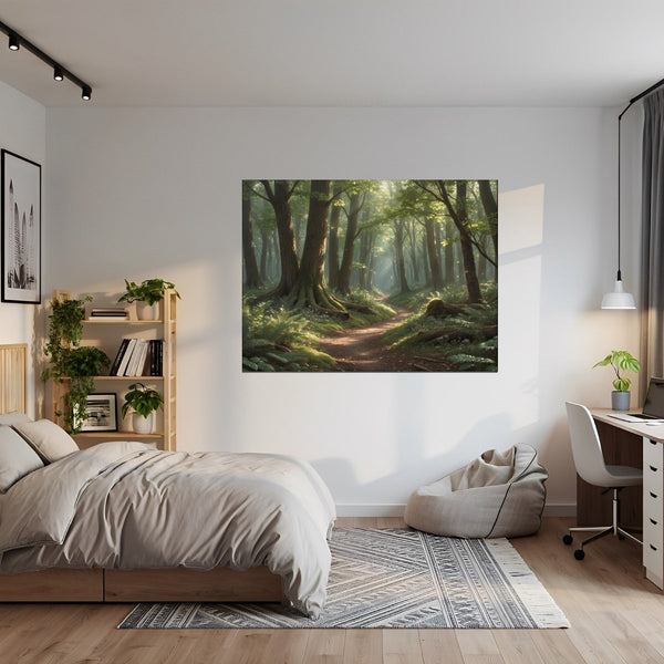 Leinwandbild Verzauberter Waldweg B-00010 fuer Jugendzimmer gruen Querformat
